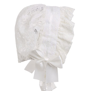 Hanakimi® Lace Royal Baby Bonnet Handmade White (Newborn-3 Years)