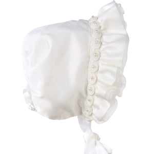 Hanakimi® Royal Christening Bonnet Handmade White (Newborn-3 Years)