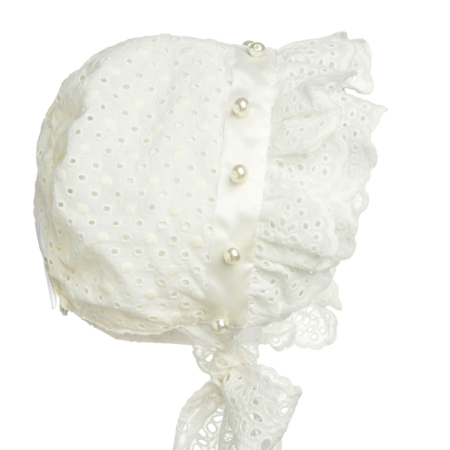 Hanakimi® Closed Back Lacy Eyelet Bonnet with Pearls(Newborn-3 Years)