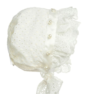 Hanakimi® Closed Back Lacy Eyelet Bonnet with Pearls(Newborn-3 Years)