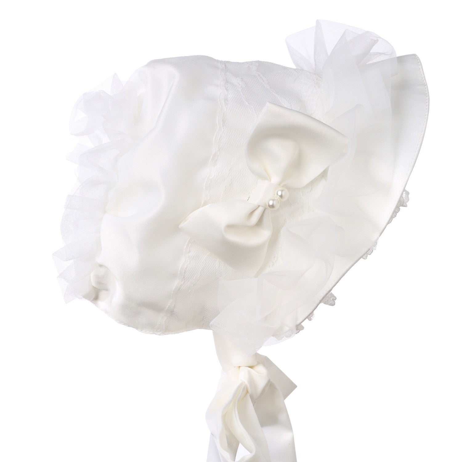 Hanakimi® Royal Christening Bonnet Handmade White (Newborn-3 Years)