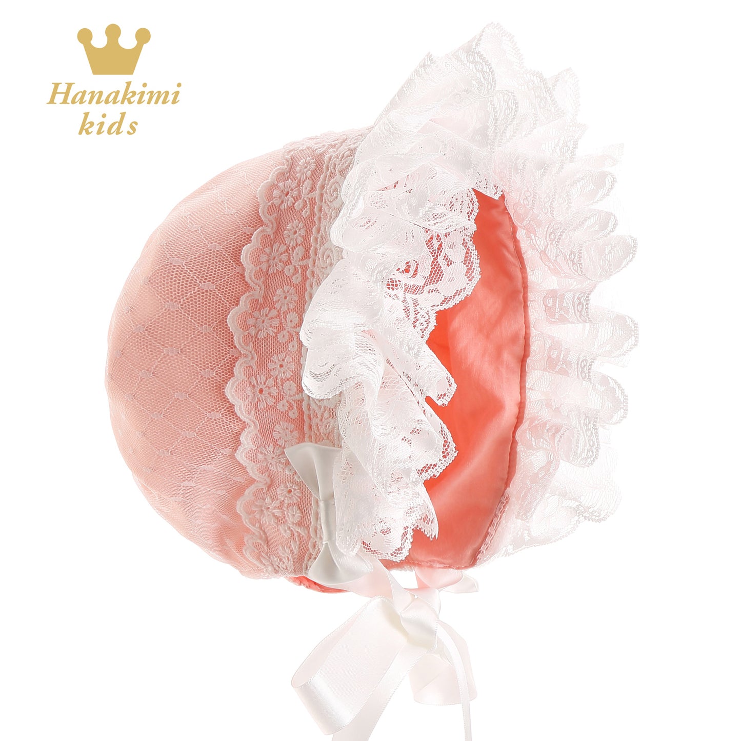 Gorro de bebé Hanakimi con espalda cerrada y ribete de encaje para niña JM1014