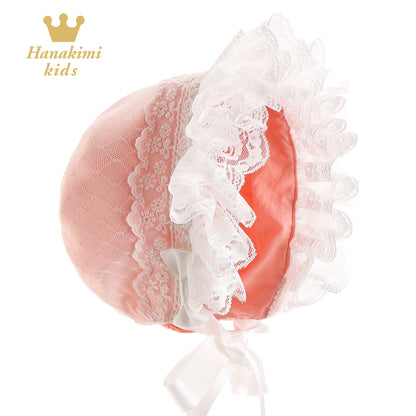 Gorro de bebé Hanakimi con espalda cerrada y ribete de encaje para niña JM1014