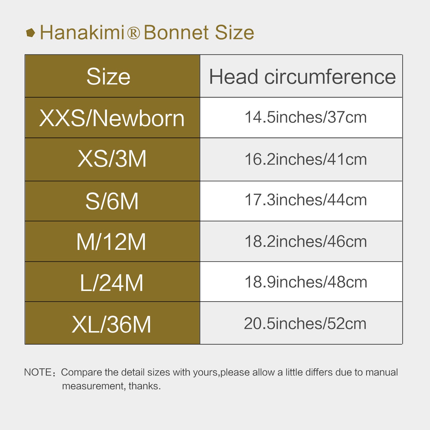 Hanakimi® Closed Back Baby Bonnet with Bow Handmade Champagne (Newborn-3 Years)