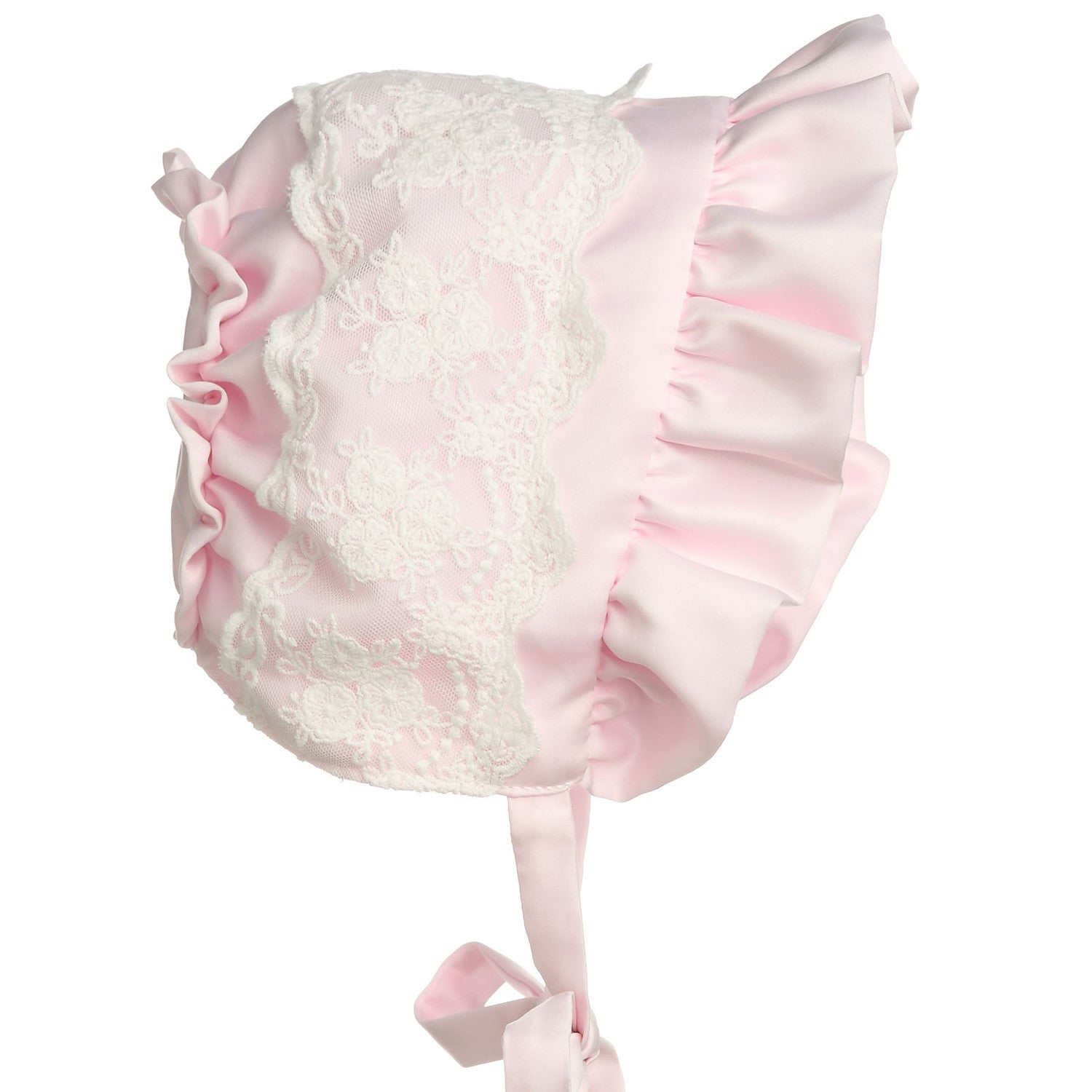 Hanakimi® Lace Ruffles Closed Back Christening Baby Bonnet Handmade (Newborn-3 Years)