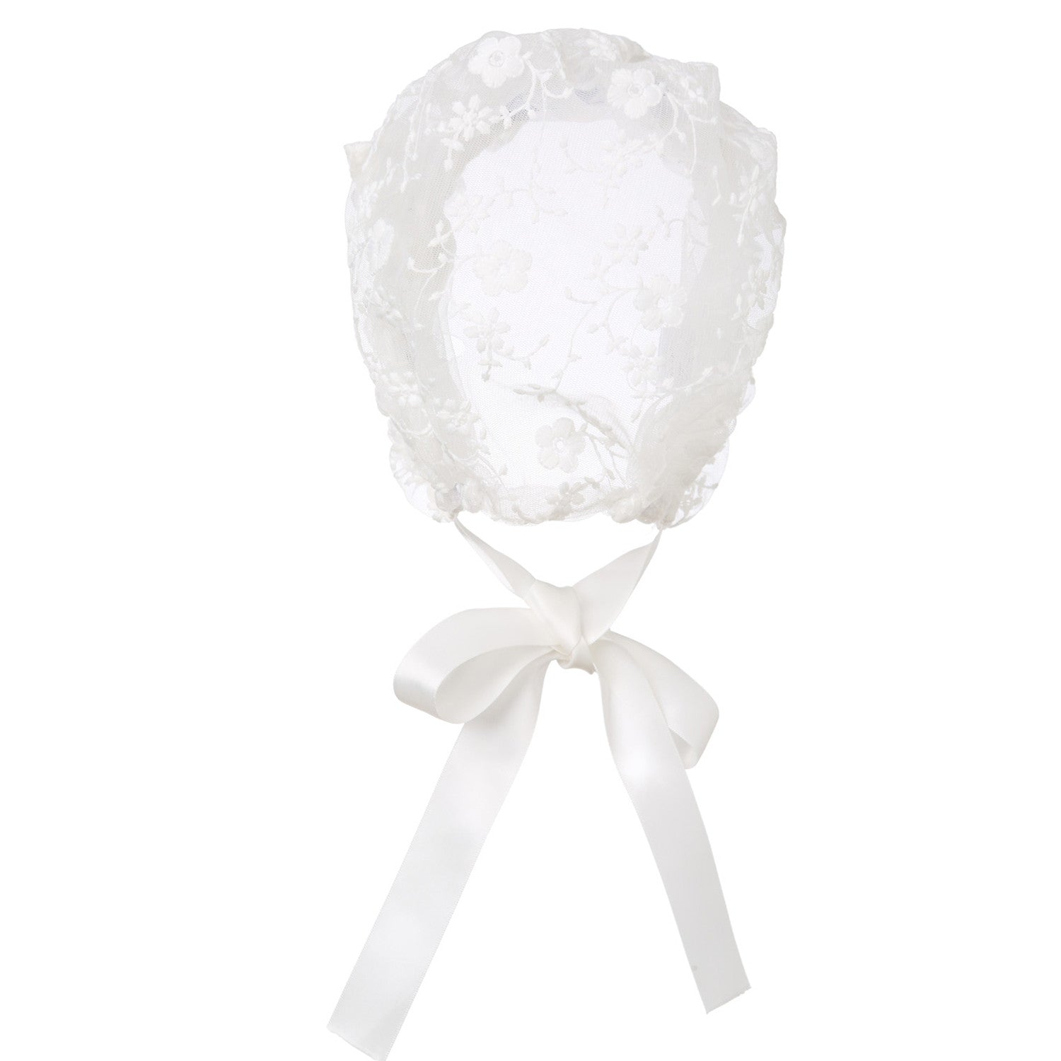 Hanakimi® Lace Christening Bonnet with Detachable Flower Handmade(Newborn-3 Years)