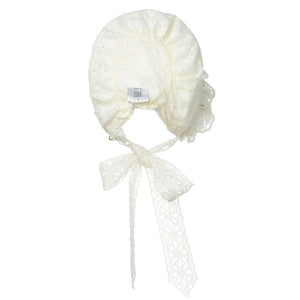 Hanakimi® Closed Back Lacy Eyelet Bonnet with Pearls(Newborn-3 Years)