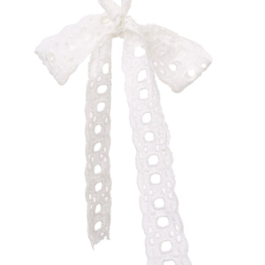 Hanakimi® Bow Eyelet Christening Bonnet Handmade White (Newborn-3 Years)