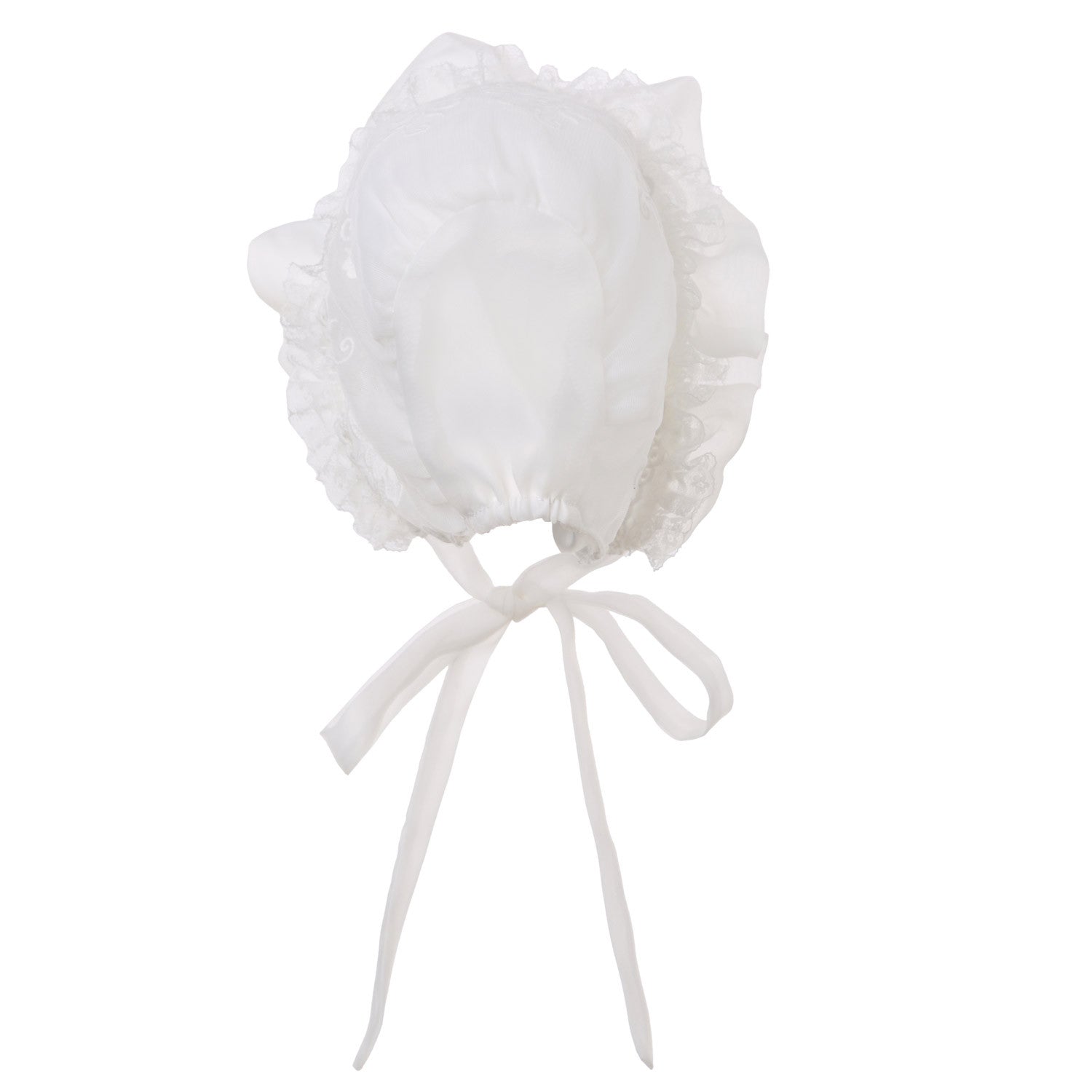 Hanakimi® Lace with Piping Christening Bonnet Handmade White (Newborn-3 Years)