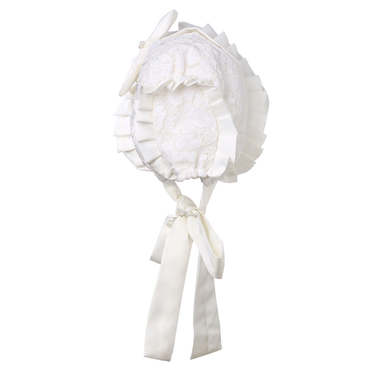 Hanakimi® Lace Edge Christening Bonnet Handmade Ivory (Newborn-3 Years)