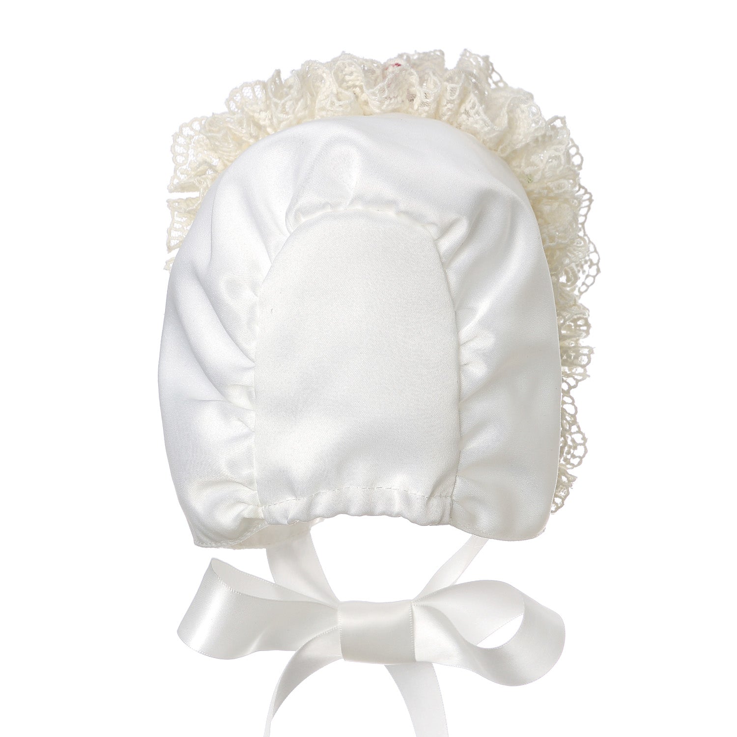 Hanakimi Girls' Lacy White Infant Bonnet JM1010