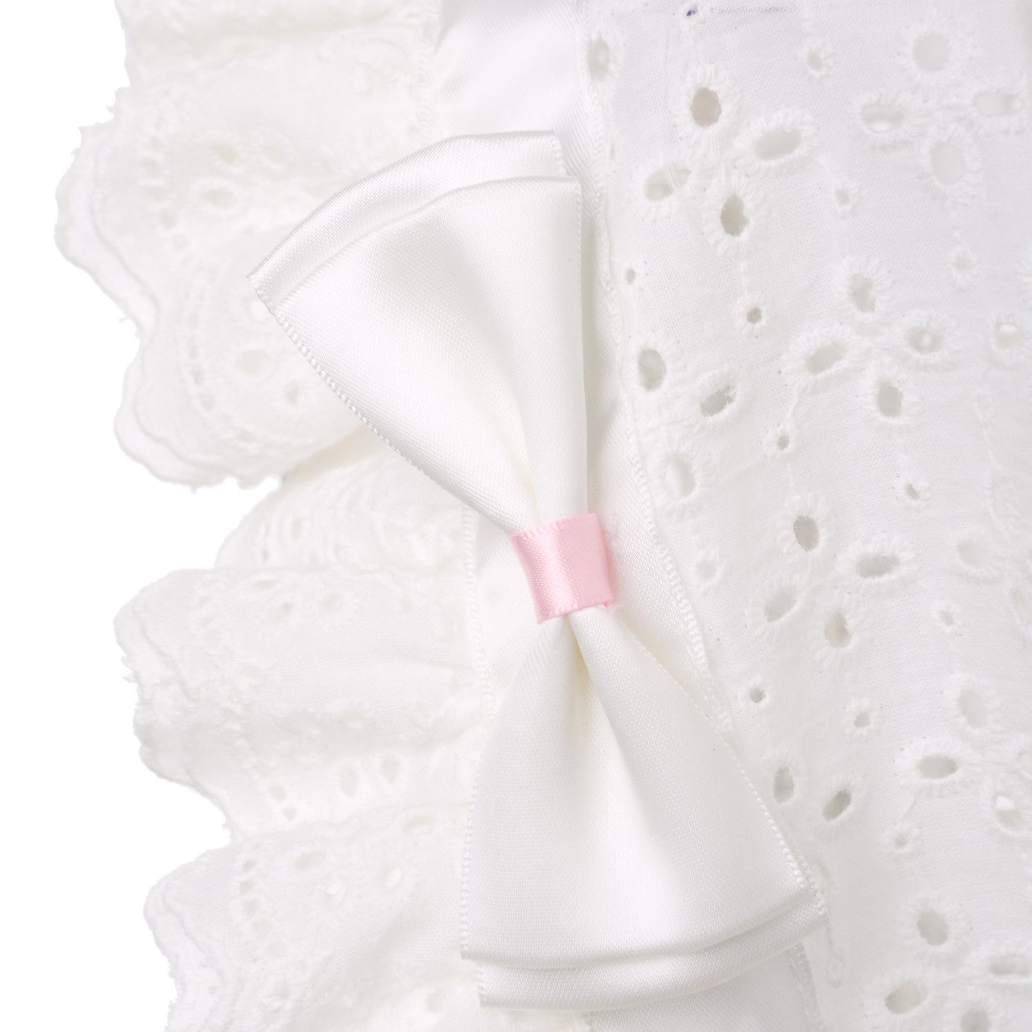 Hanakimi® Bow Eyelet Christening Bonnet Handmade White (Newborn-3 Years)