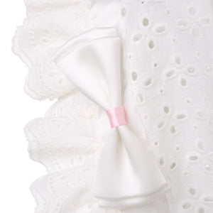 Hanakimi® Bow Eyelet Christening Bonnet Handmade White (Newborn-3 Years)