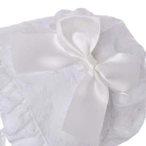 Hanakimi® Royal Sun Bonnet with Bow Handmade White(Newborn-3 Years)