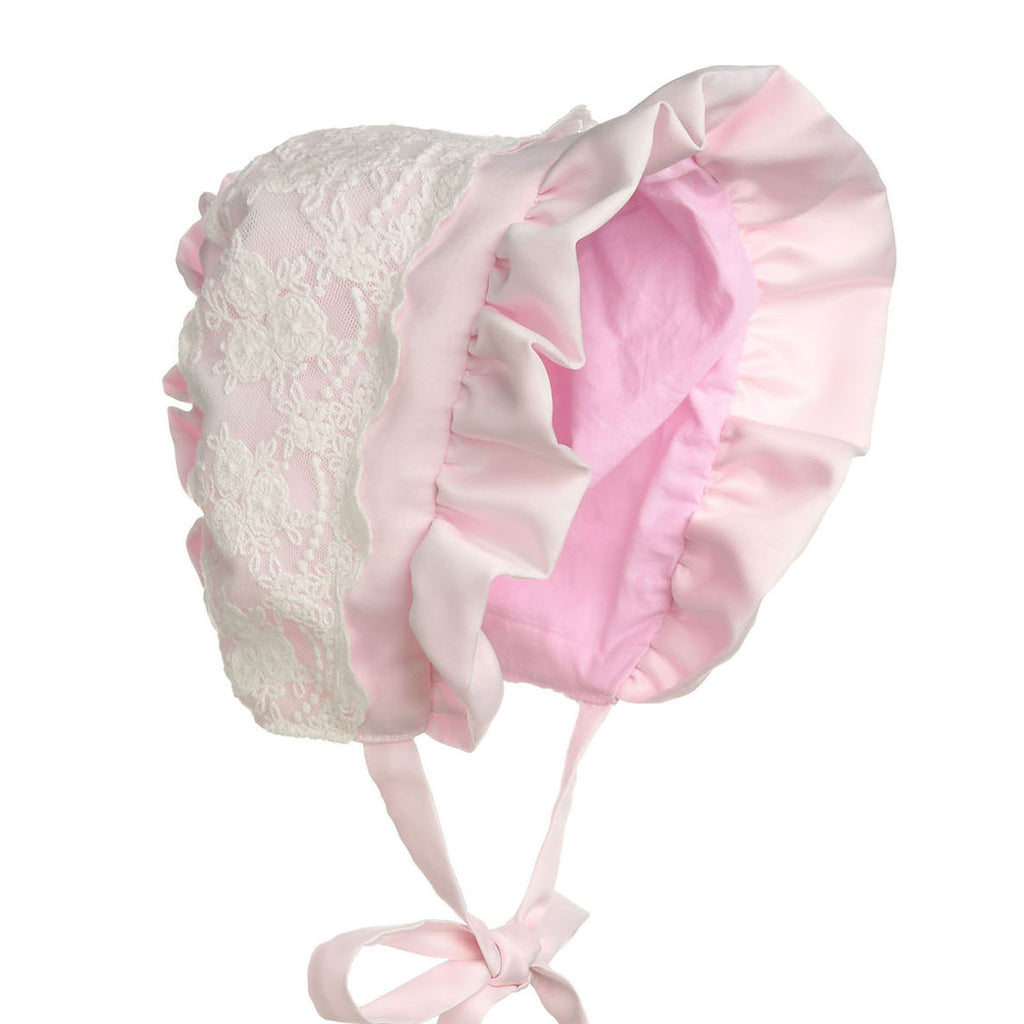 Hanakimi® Lace Ruffles Closed Back Christening Baby Bonnet Handmade (Newborn-3 Years)