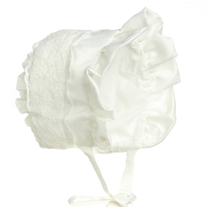 Hanakimi® Lace Ruffles Closed Back Christening Baby Bonnet Handmade (Newborn-3 Years)