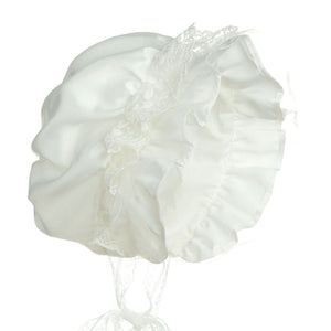 Hanakimi® Unisex Ribbon and Lace Christening Bonnet Handmade(Newborn-3 Years)