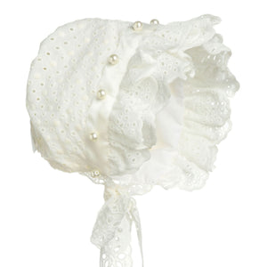 Hanakimi® Closed Back Lacy Eyelet Bonnet with Pearls(Newborn-3 Years)