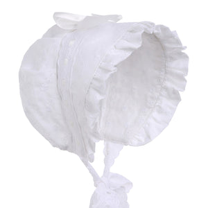 Hanakimi® Royal Sun Bonnet with Bow Handmade White(Newborn-3 Years)