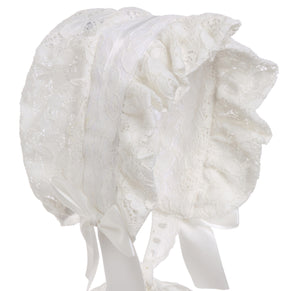 Hanakimi® Lace Royal Baby Bonnet Handmade White (Newborn-3 Years)