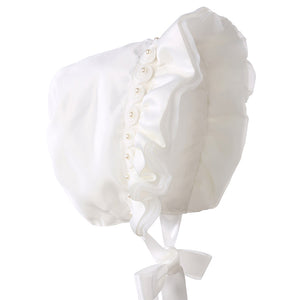 Hanakimi® Royal Christening Bonnet Handmade White (Newborn-3 Years)