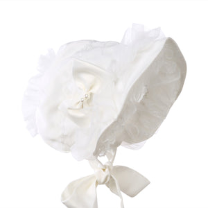 Hanakimi® Royal Christening Bonnet Handmade White (Newborn-3 Years)