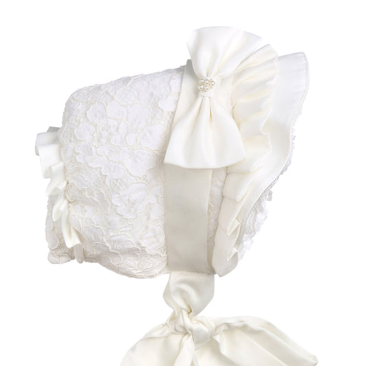 Hanakimi Hanakimi® Lace Edge Christening Bonnet Handmade Ivory (Newborn-3 Years)