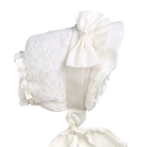 Hanakimi® Lace Edge Christening Bonnet Handmade Ivory (Newborn-3 Years)