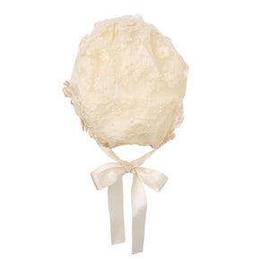 Hanakimi® Lace Christening Bonnet with Detachable Flower Handmade(Newborn-3 Years)