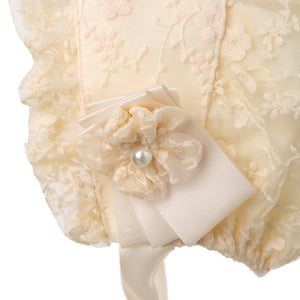 Hanakimi® Lace Christening Bonnet with Detachable Flower Handmade(Newborn-3 Years)