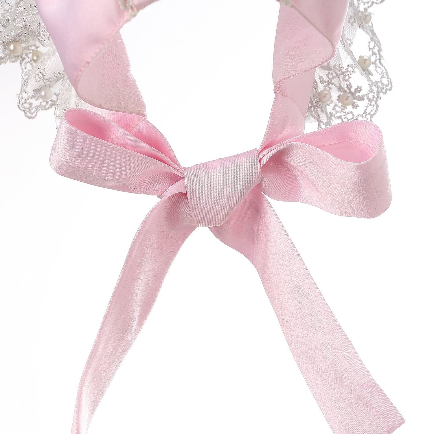 Hanakimi Lacy Bow Closed Back Bonnet with Pearls JM1001