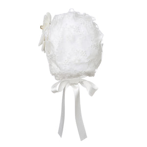 Hanakimi® Lace Christening Bonnet with Detachable Flower Handmade(Newborn-3 Years)