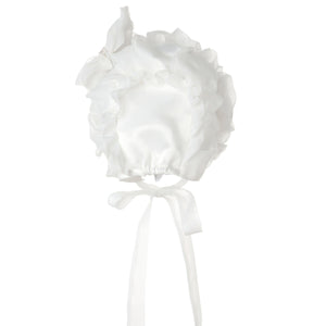 Hanakimi® Ruffles Christening Bonnet with Bow Handmade White (Newborn-3 Years)